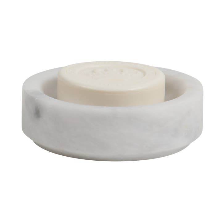 Eris Collection Parelwitte marmerkleurige ronde zeep met gezoete afwerking voor wholesale door Marble Crafter