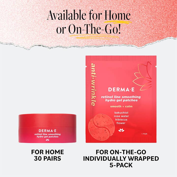 DERMA E - Wholesale Eye Treatment Mask - NEW Retinol Line Smoothing Hydro Gel Patches (5 pack)