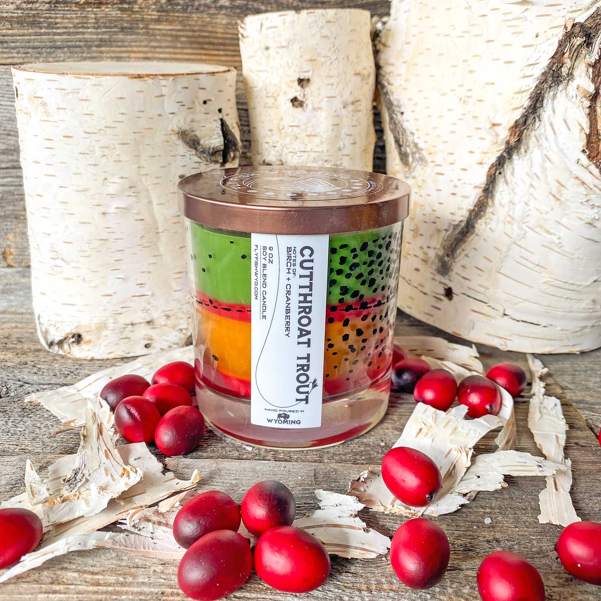 Fly Fish Wyoming - Wholesale Jar/Filled Candle - Wyo Cutthroat Trout Pattern Candle3