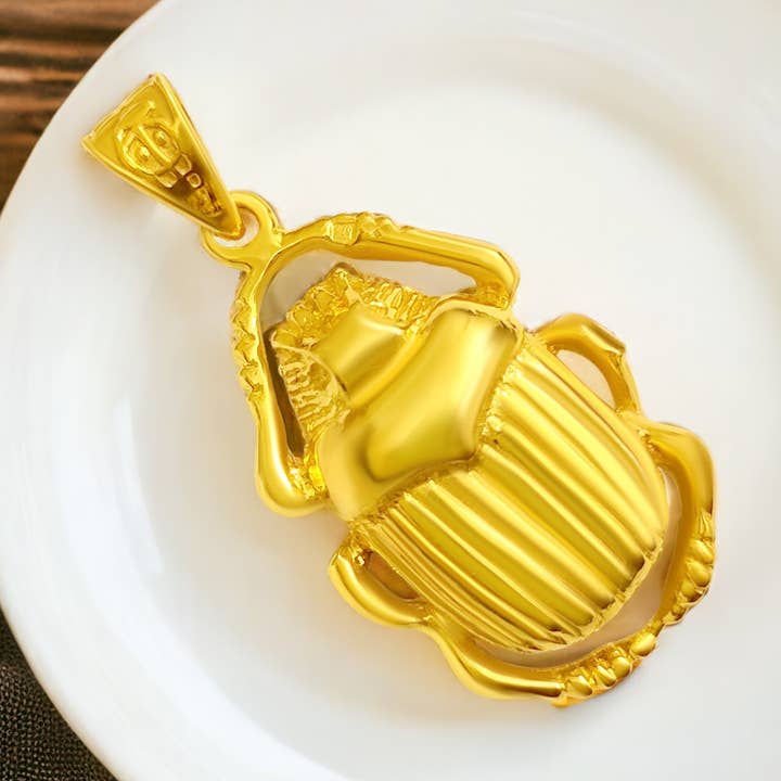 Gold Egyptian Scarab Beetle Pendant for wholesale by ALADDIN'S LAMP JEWELRY