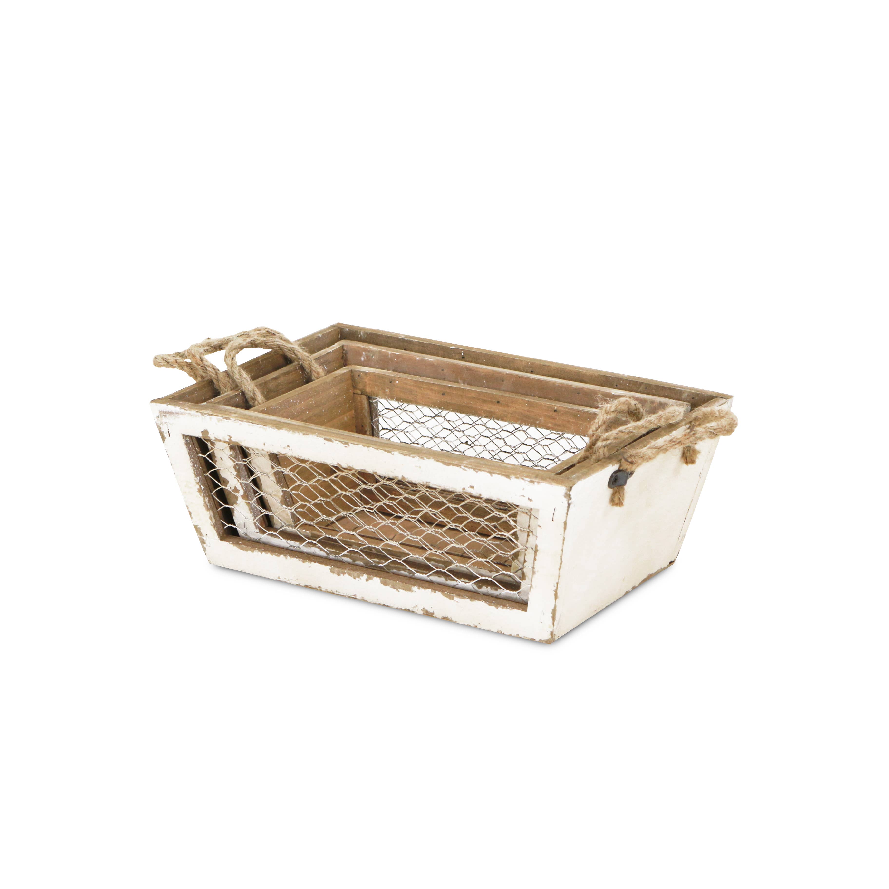 Cheungs Home Decor – wholesale Basket – Irona Set of 3 Tapered Wood & Wire Crates9