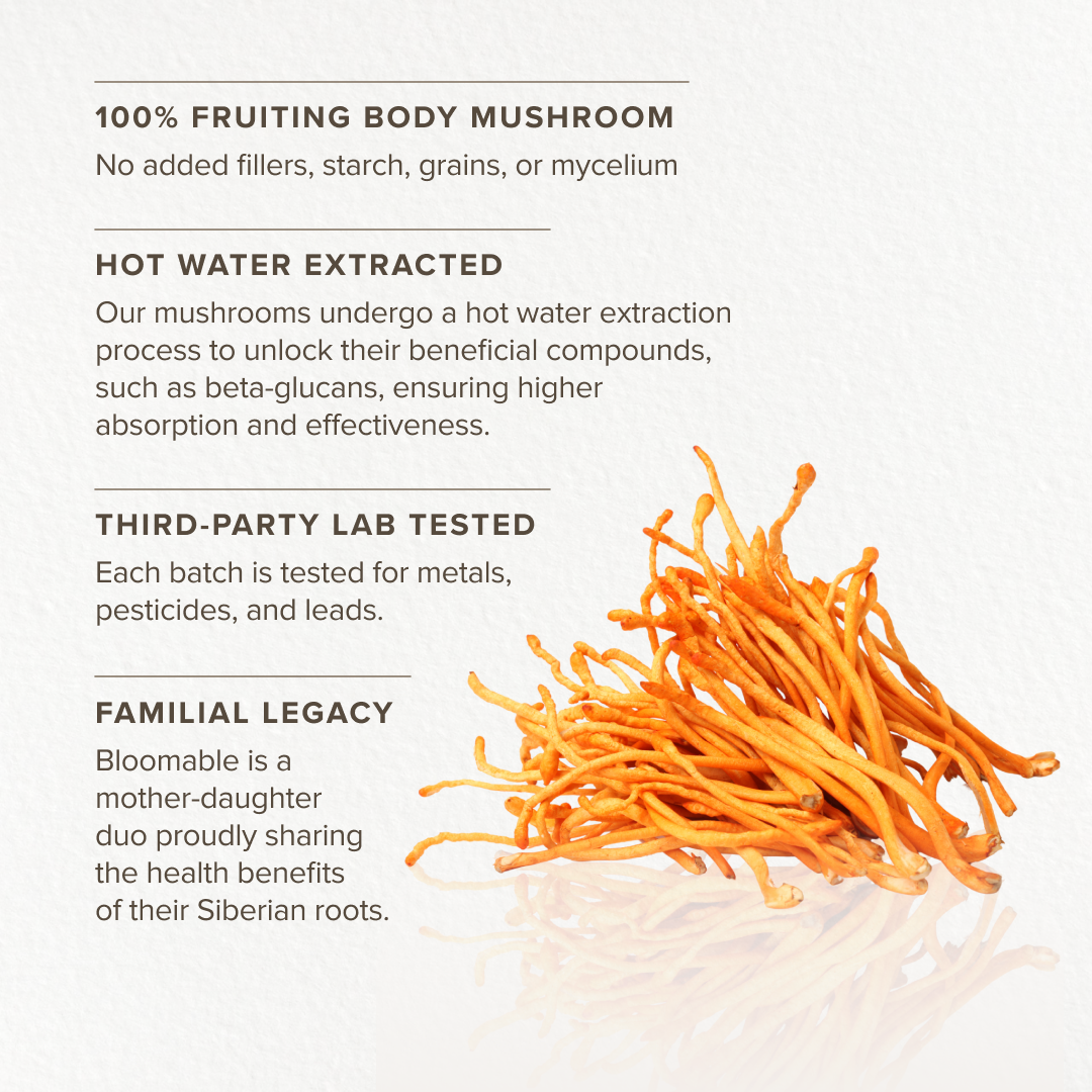 Bloomable Natural Products - Vente Poudres protéinées/superaliments - Poudre d'extrait de champignon Cordyceps (60 gr)4