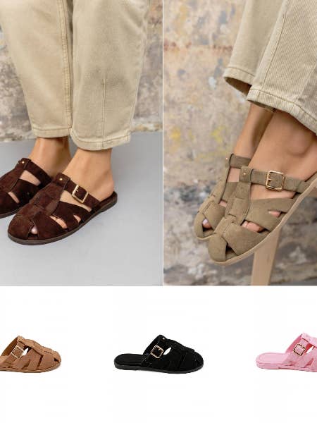 Sandálias de Tira com Fivela em Camurça Sintética para Mulher por atacado de No Doubt Shoes