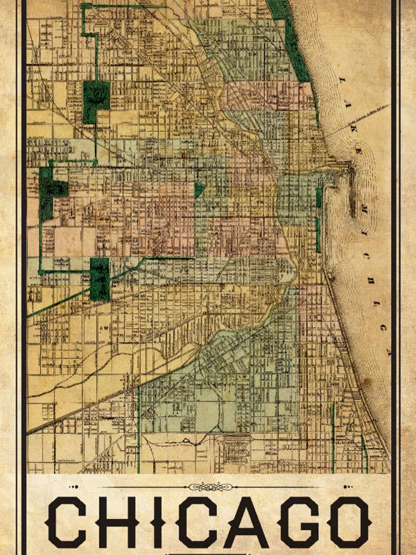 Chicago Vintage Remixed Map for wholesale by LOST DOG art & frame