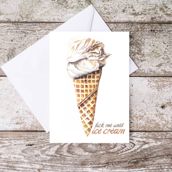 Sexy "Lick me until Ice cream anniversary love folded card for wholesale by Art Reflects Light