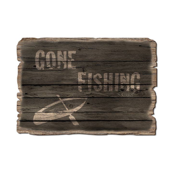 Gone Fishing Lake Sign - Wood Rustic Postcards & Magnets for wholesale by DaydreamHQ