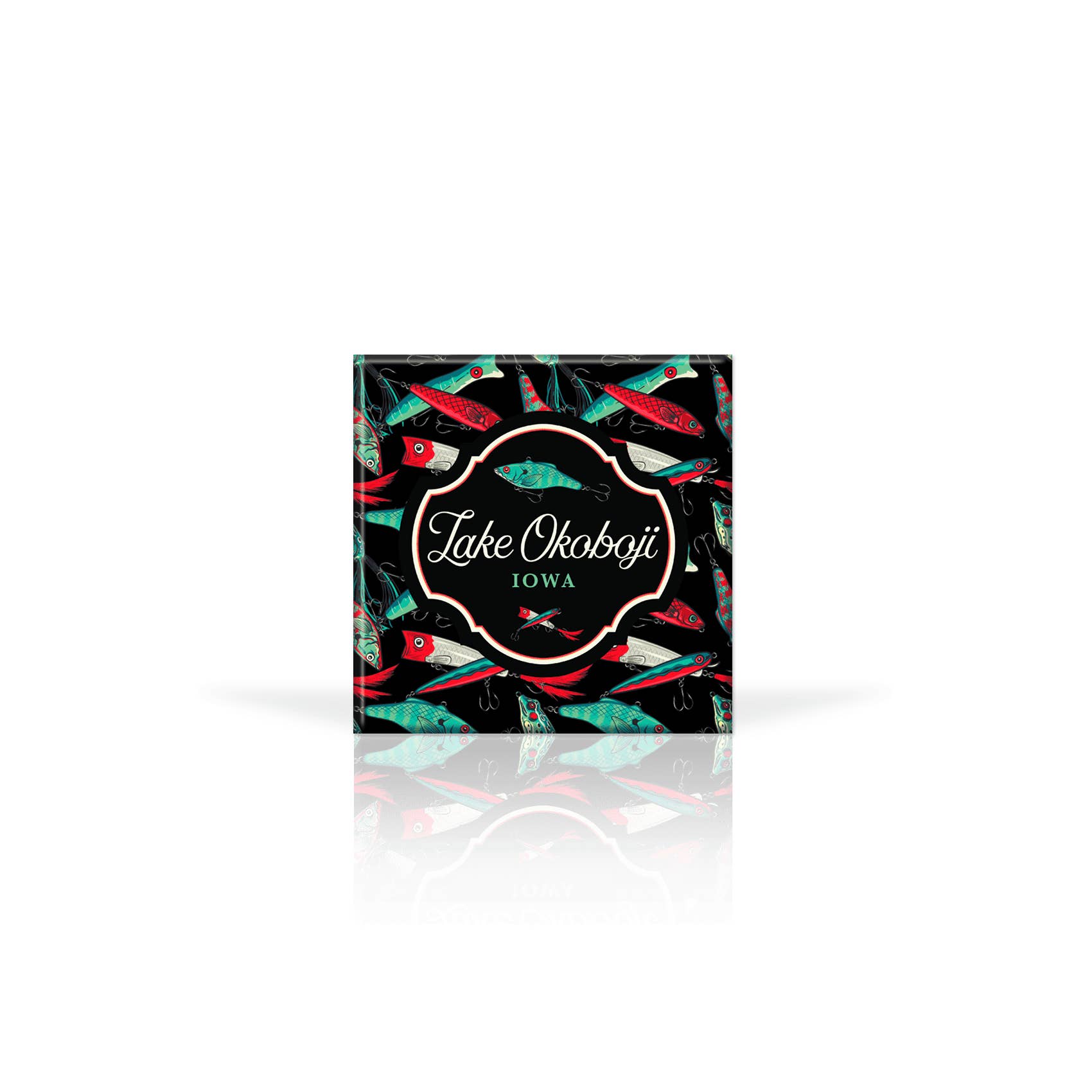 Matrix - Wholesale Magnet - Customizable Metal Magnet 3" x 3": Red & Green Lures