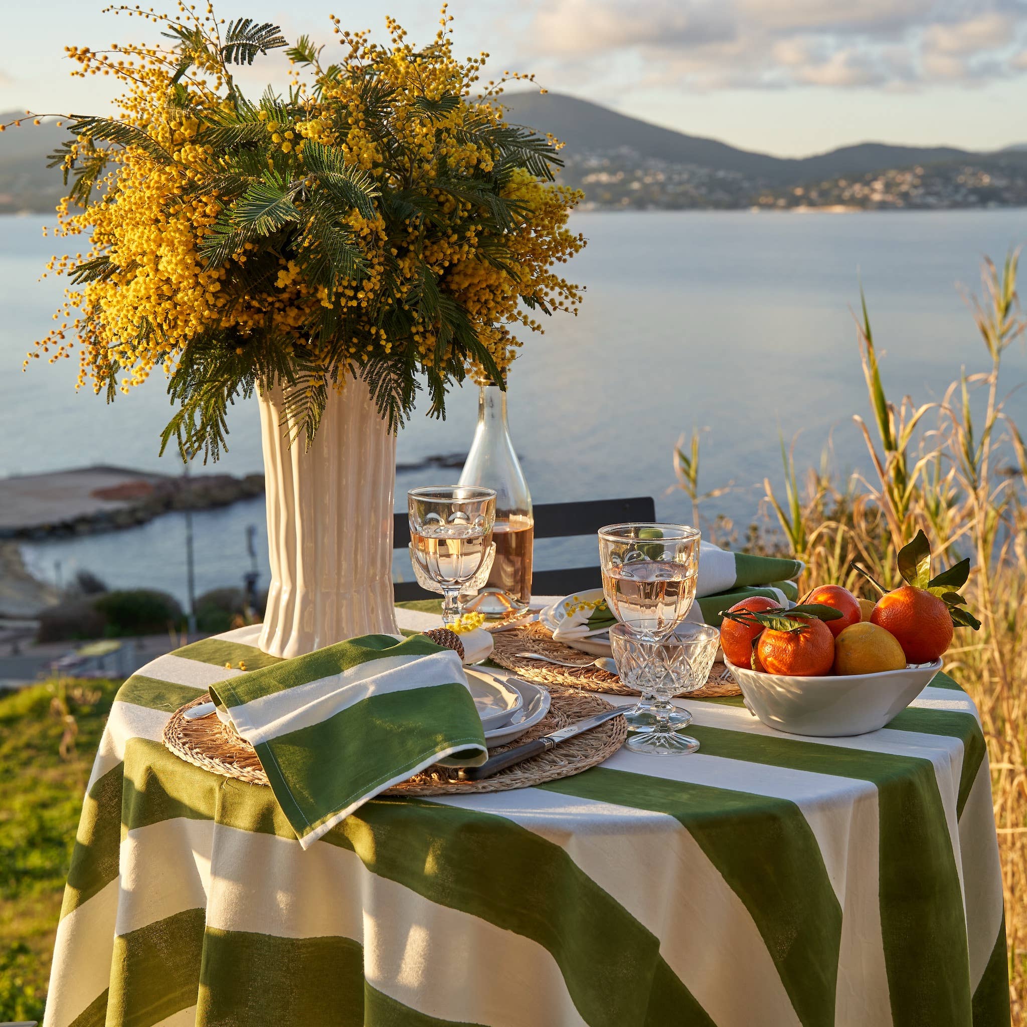 Couleur Nature - Venta al por mayor Manteles - St. Tropez Rayas Verdes | Mantel Francés4