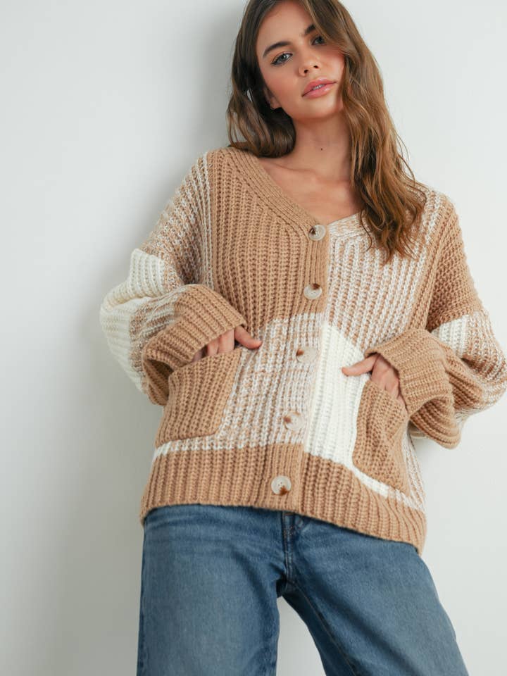 Oversized Checkered Dropped Shoulder Cardigan - BMC7607 for wholesale by BUTTERMELON