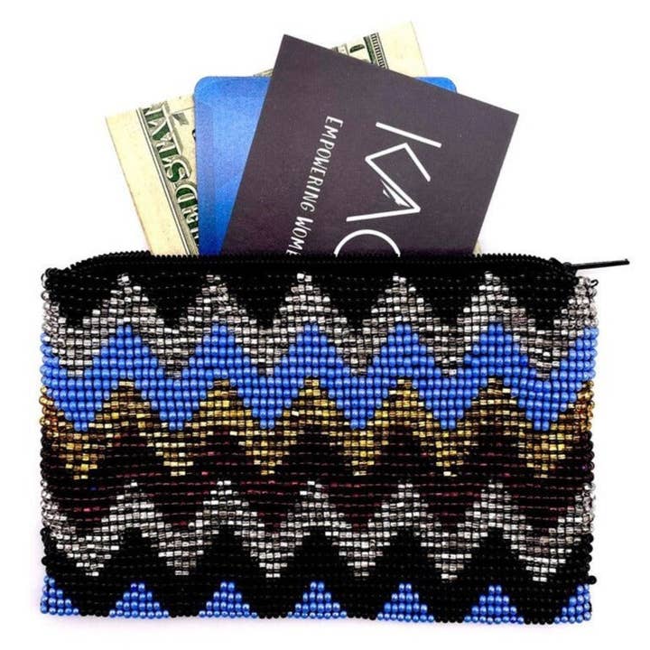 Blauwe en zilveren Chevron-tas met ritssluiting voor wholesale door KAQCHI