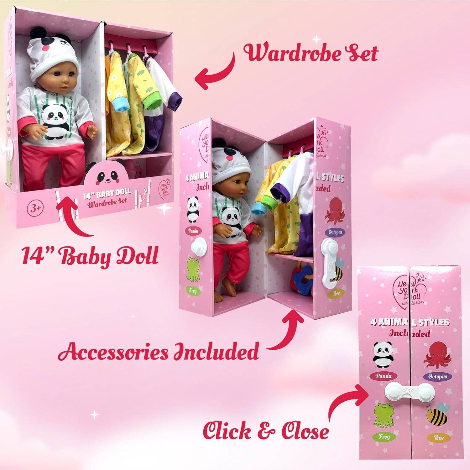 The New York Doll Collection - Wholesale Doll Accessory Kit - Kids - 14 Inch Baby Doll Play Set Wardrobe Closet4