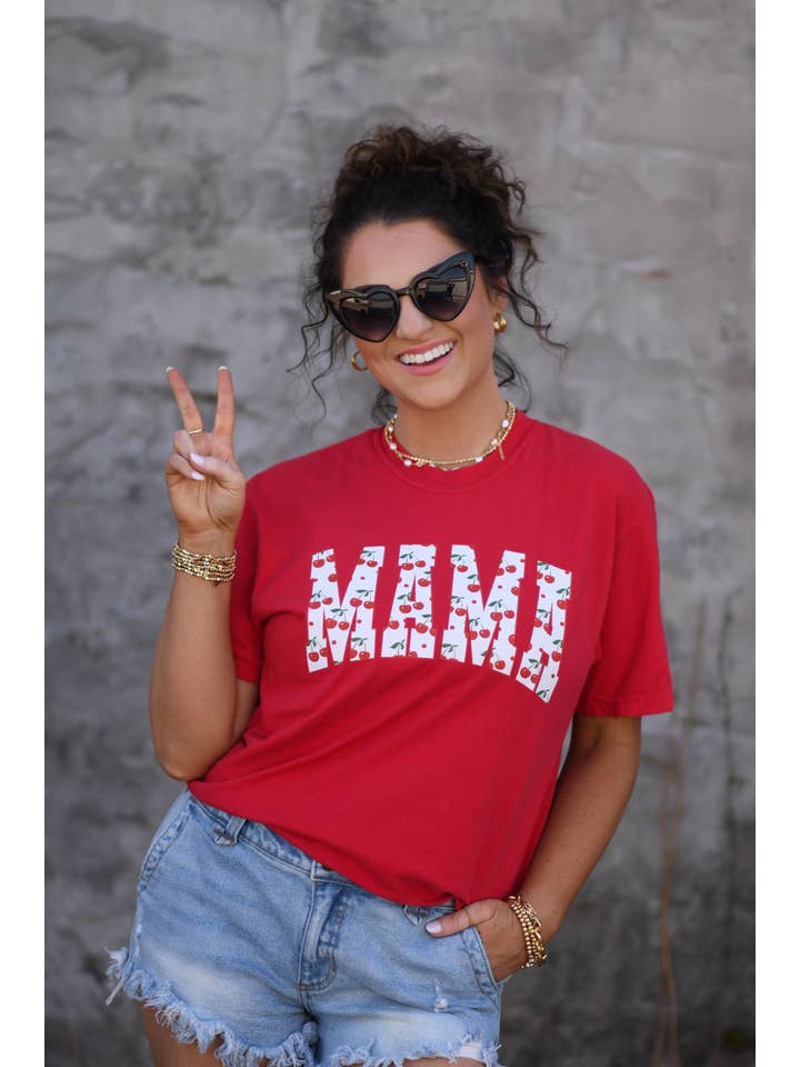Red Mama Arch Cherry Tee for wholesale on Faire