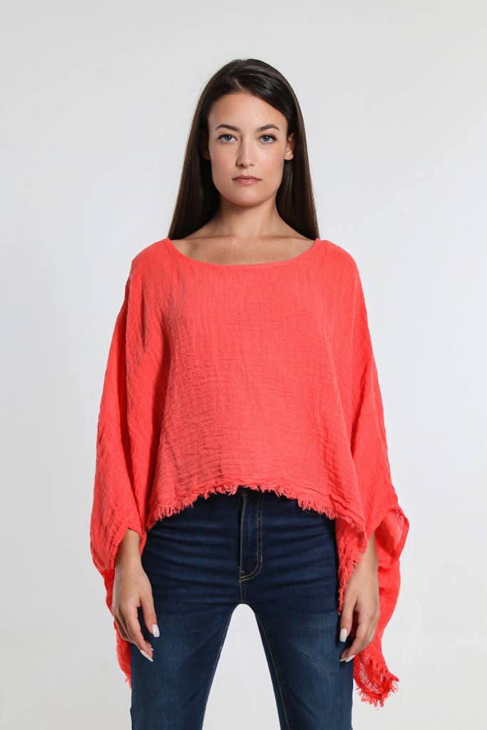 TINA Stephens Italy/Tees By Tina - Wholesale Blouse - Women's - Archer Loose Gauze Raw Edge Top (BQ162)6