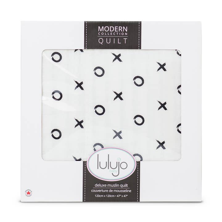 Bamboo Muslin Crib & Toddler Quilt - XO for wholesale by Lulujo Baby