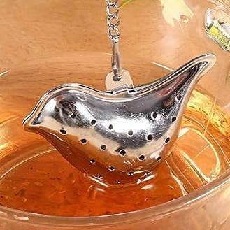 Bird-Shaped Stainless Steel Tea Infuser with Drip Tray for wholesale by Magnifique Hearts