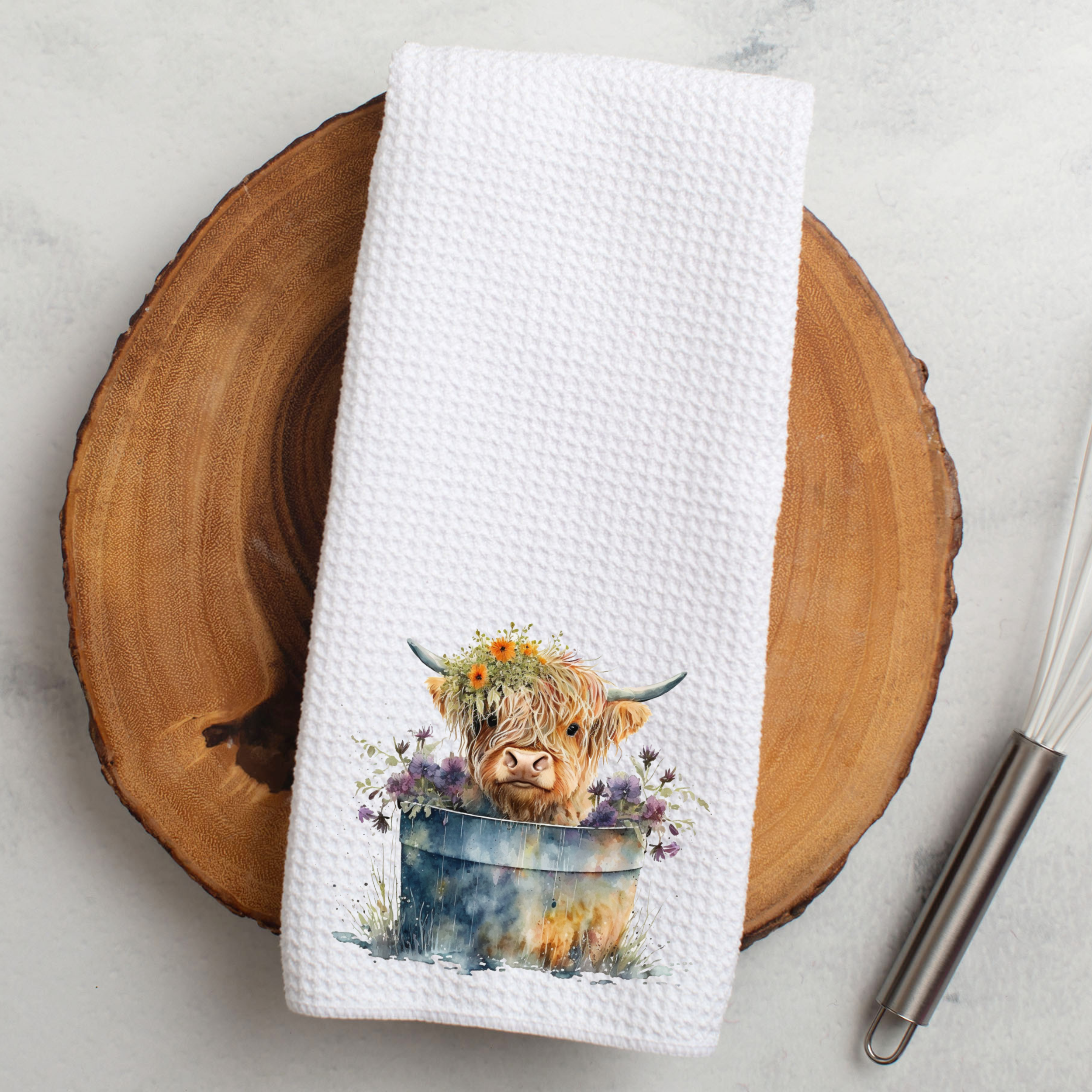 Fernville Creations - Wholesale Tea Towel - Highland Cow Hand Towel, Farmhouse Kitchen, Rustic Décor3