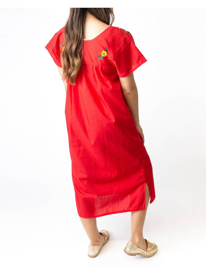 SIDREY – Großhandel Kleid – Damen – SIDREY Mexikanisches Pueblo-Kleid mit Stickerei - Rot