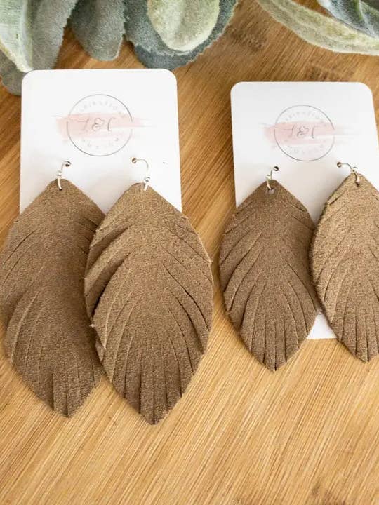 Mocha Feather Earrings for wholesale by LC Designs