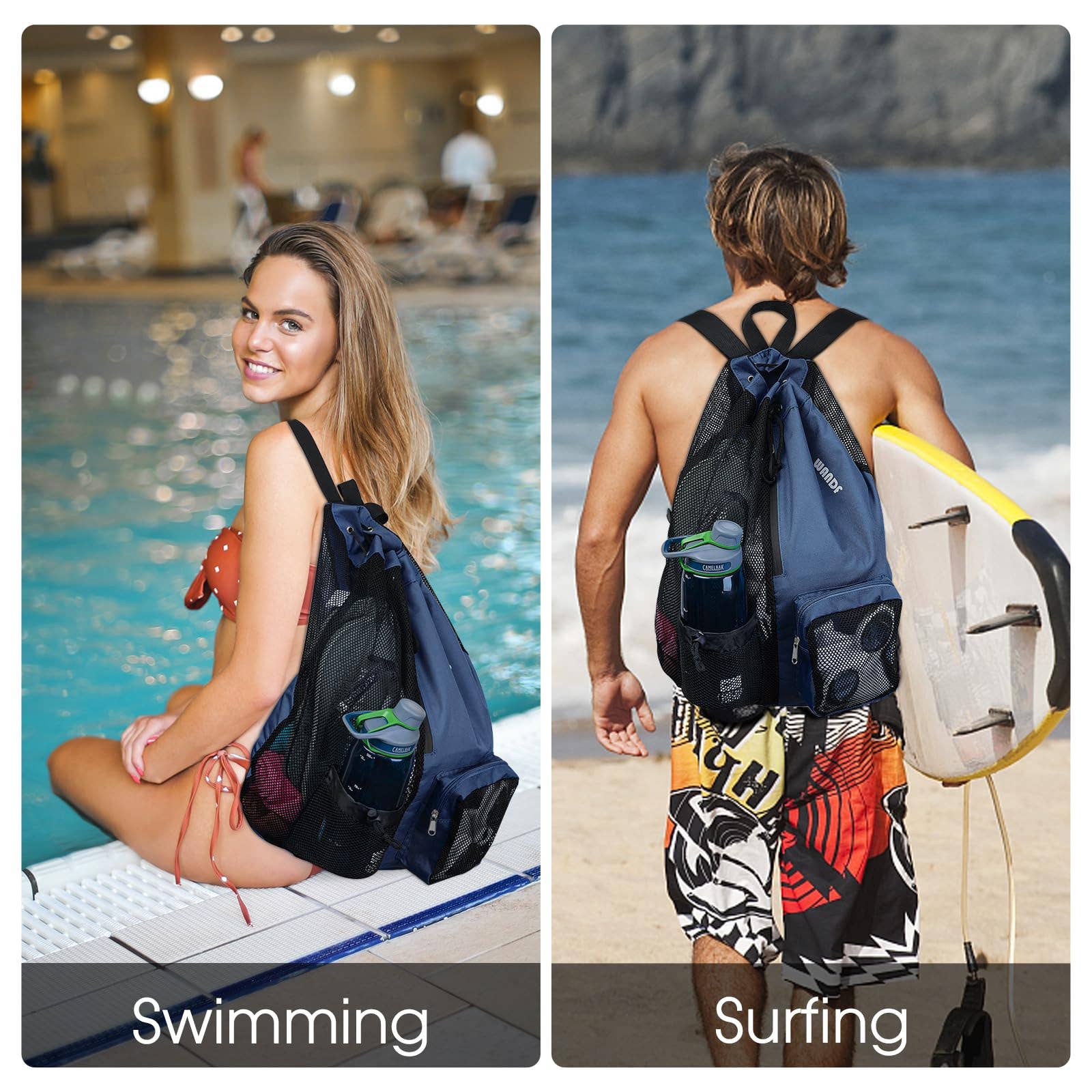 wandf - Wholesale Beach Bag - WANDF Mesh Drawstring Backpack with Wet Pocket Beach Bag74