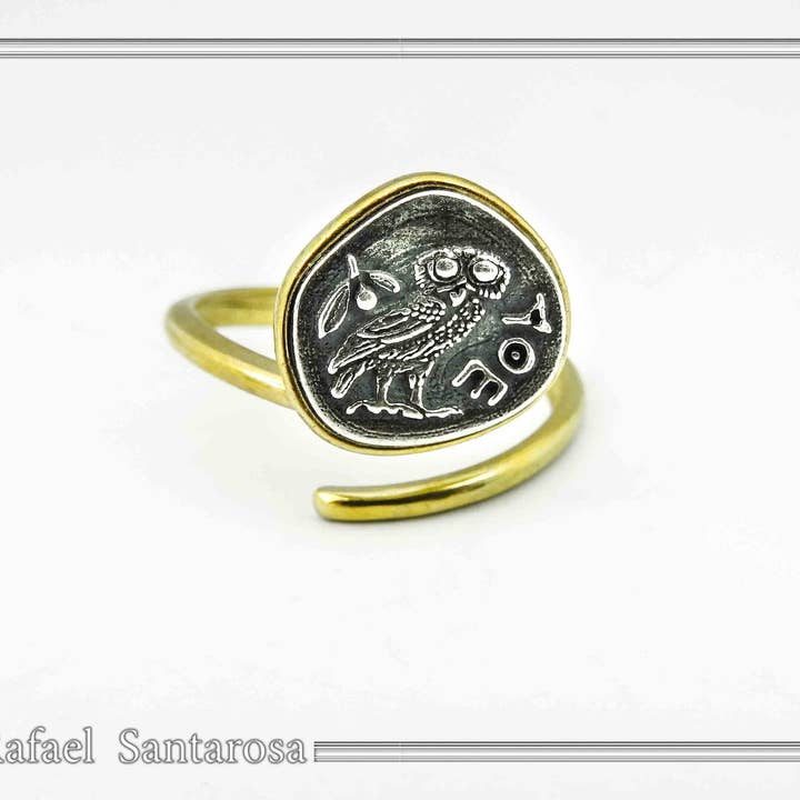 RAFAEL SANTAROSA - Venta al por mayor Anillos grandes/de cóctel - Anillo ajustable moneda búho en plata de ley