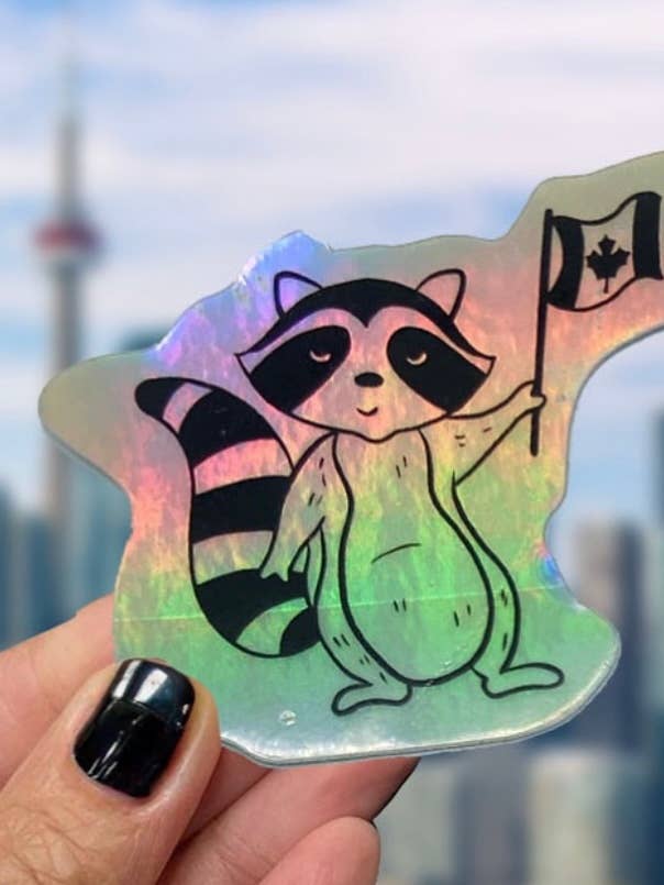 Autocollant souvenir d'un animal sauvage canadien en forme de raton laveur pour la vente par The Doodle Diary