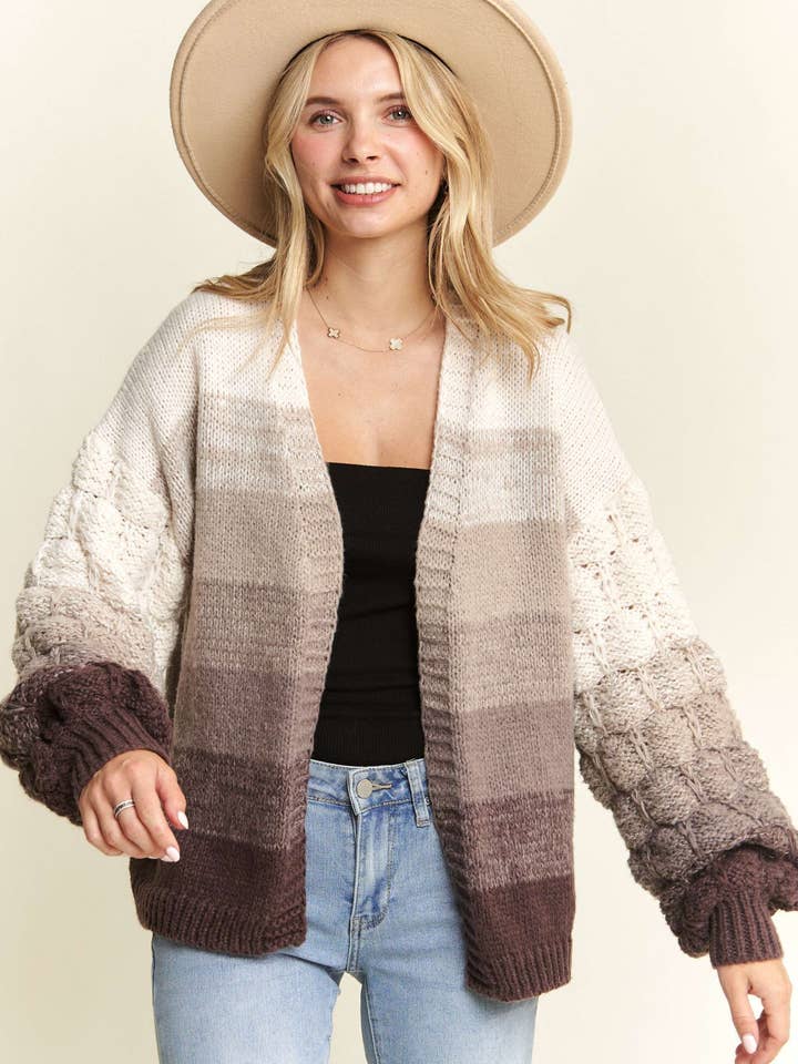 Madelyn – wholesale Kofta - Dam – LESW3603- PUFFÄRMAD OMBRE TRÖJA KOFTA