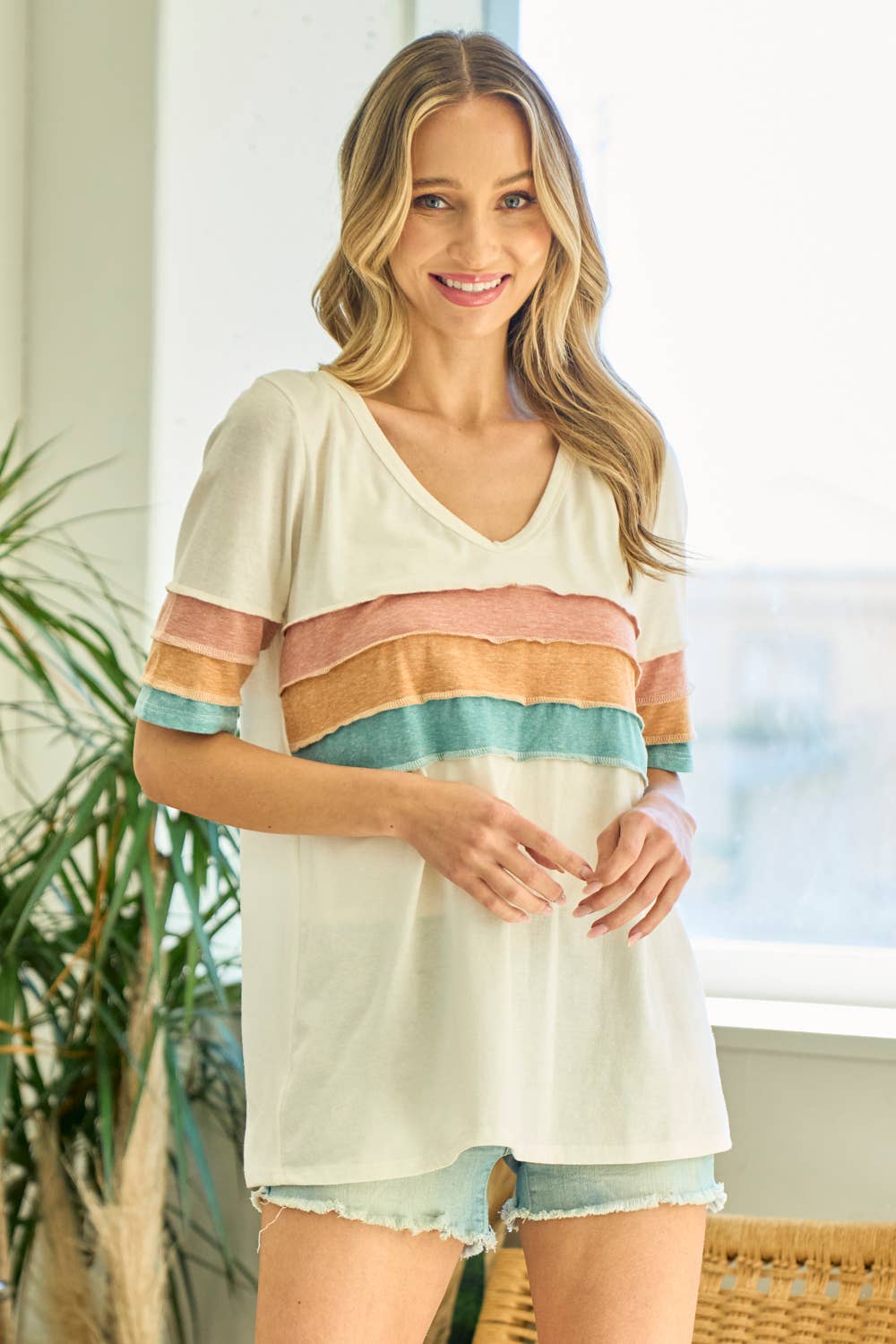 MULTI COLOR LMT3200PL-PLUS SIZE Triblend Colorblock Top for wholesale on Faire2