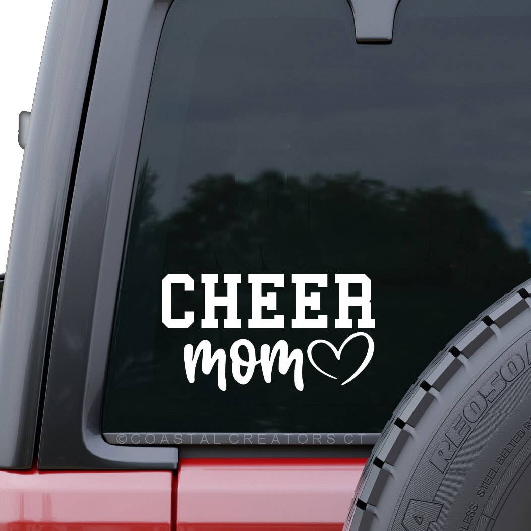 Coastal Creators of Connecticut - Wholesale Sticker - Cheer Mom White Vinyl Car Window Decal (Packaged)0
