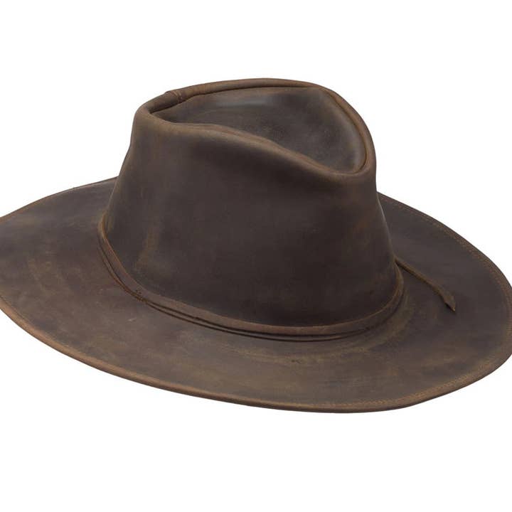 Jamie Slye – Großhandel Fedora-Hut – Unisex – WILDER LEDERHUT MIT BREITER KREMPE - SCHOKOLADE
