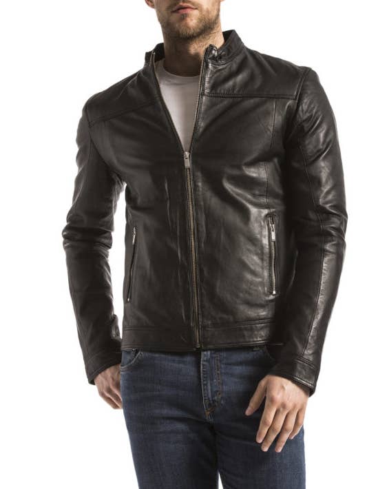 Herr Bayon Äkta Fårskinn Läderjacka Biker för wholesale av Blue Wellford