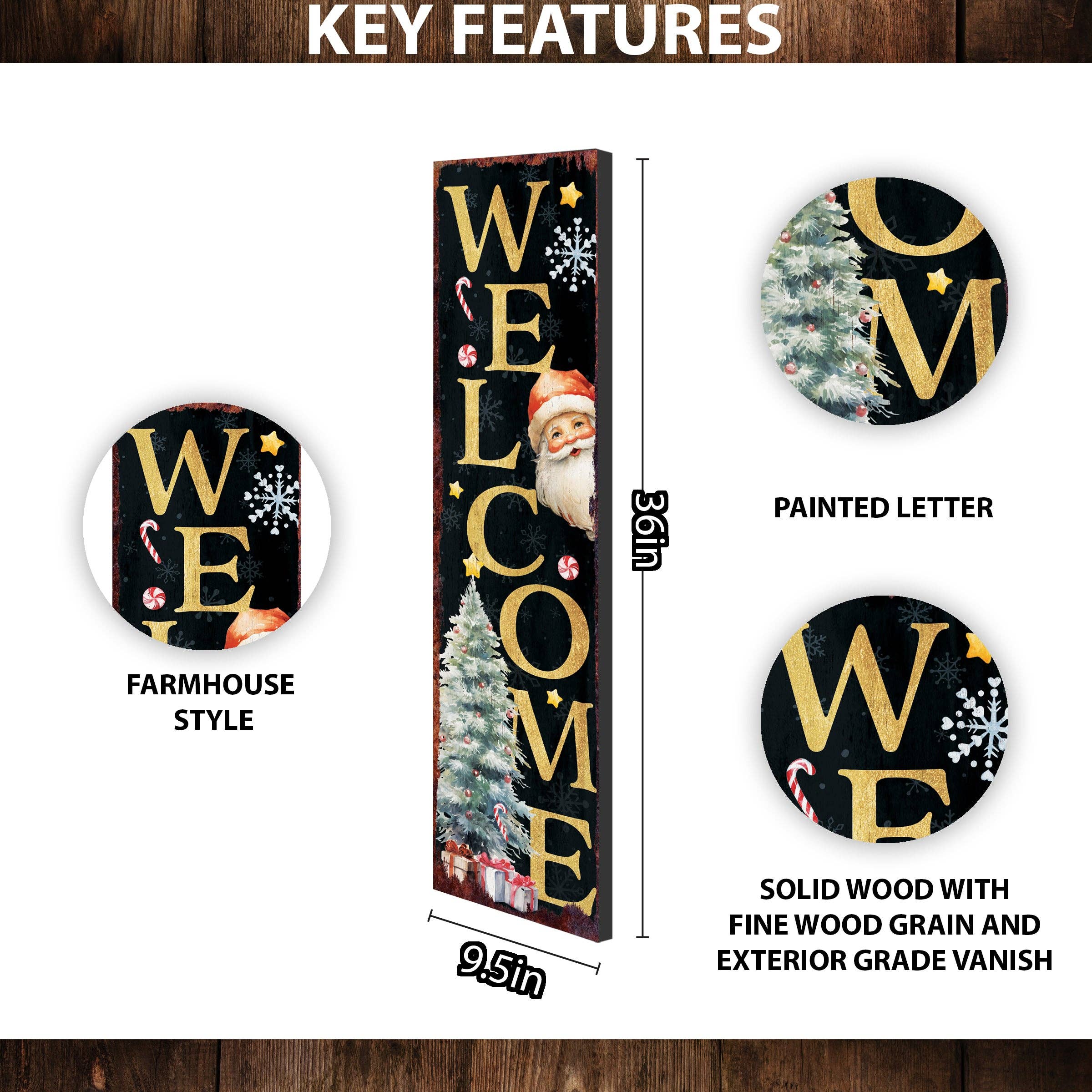 TX USA Corporation – wholesale Christmas Wall Art – Jolly Santa Welcome Christmas Porch Sign | Vertical Holiday Home Decor6