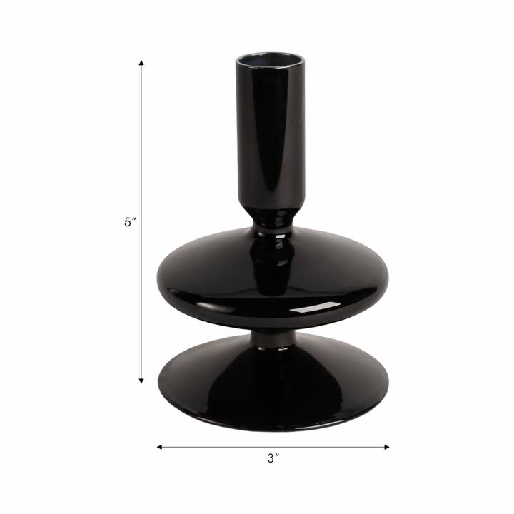 Sagebrook Home - Wholesale Candle Holder - Glass Taper Candle Holder Wide Stable Base - Black, 5 in.3