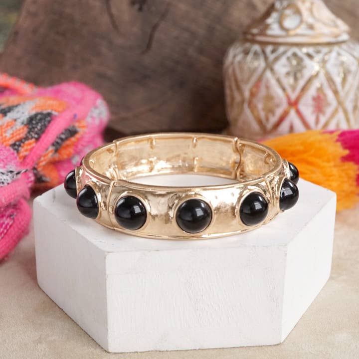 PennyLine inc - Wholesale Bangle Bracelet - Eternity Statement Bangle Gold Tone Cream Orange Brown Pink Black Turquoise Pearl