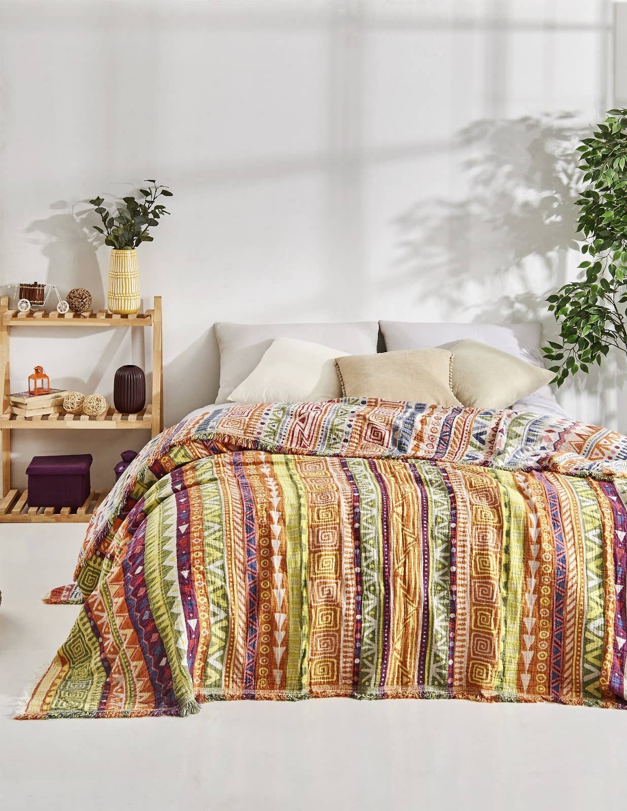 Kikoya – Cobertor de cama por atacado – Colcha Boho de Algodão Turco 100% para Verão com Estampa Boêmia8