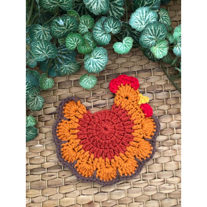 Crochet Day Coaster, Farmhouse Chicken Coaster for wholesale by TOMOPOD LLC