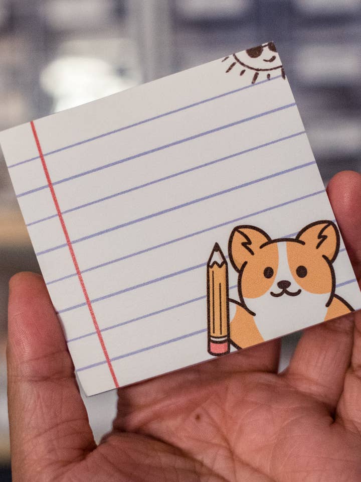 Lined Paper Corgi Sticky Notes for wholesale by LittleCorgo