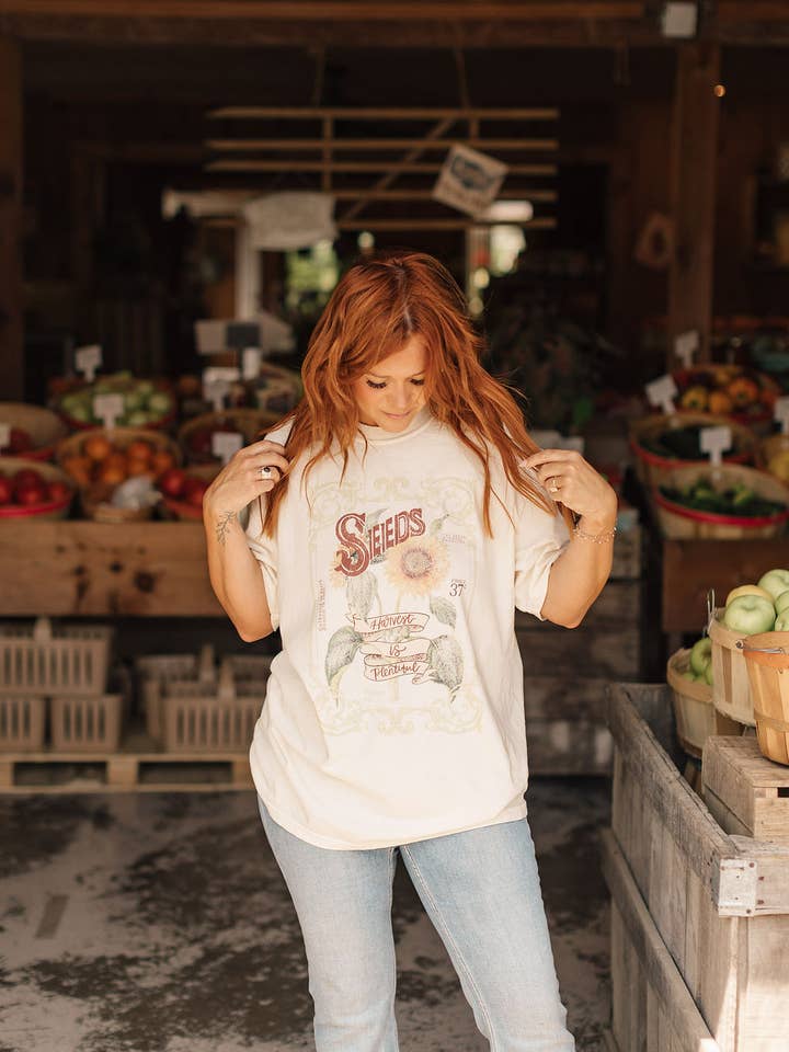 Harvest Is Plentiful, Seed PACKET Graphic Tee for wholesale by Whitney | Chaudoin Creations