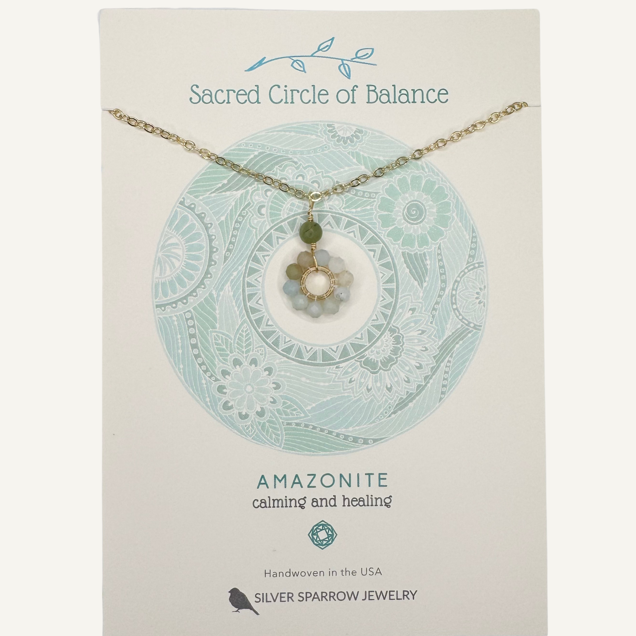 Silver Sparrow Jewelry - Wholesale Pendant/Charm Necklace - Gold Necklace- Amazonite Sacred Circle0