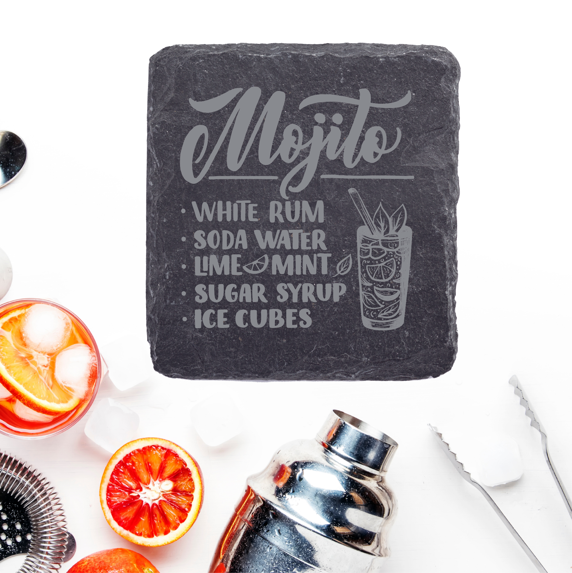 Fuzzy Loon Designs - Wholesale Coasters - Cocktail Recipes | Slate Coaster Set12