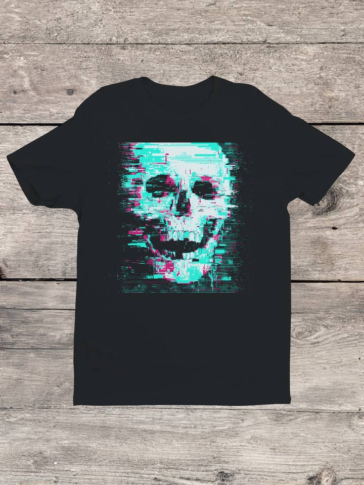 Glitch Skull Cyberpunk Art Men's T-shirt for wholesale by Swift Retail