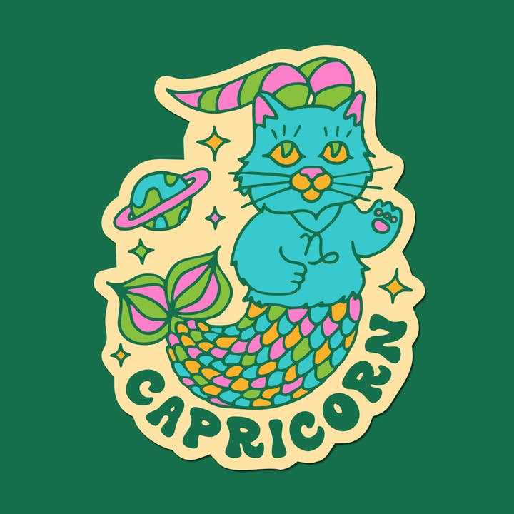 Zodiac Capricorn Astrology Cat Sticker for wholesale by Claire Morales