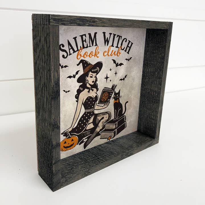 Hangout Home - Wholesale Wall Sign - Salem Witch Book Club - Halloween Canvas Word Art - Framed1