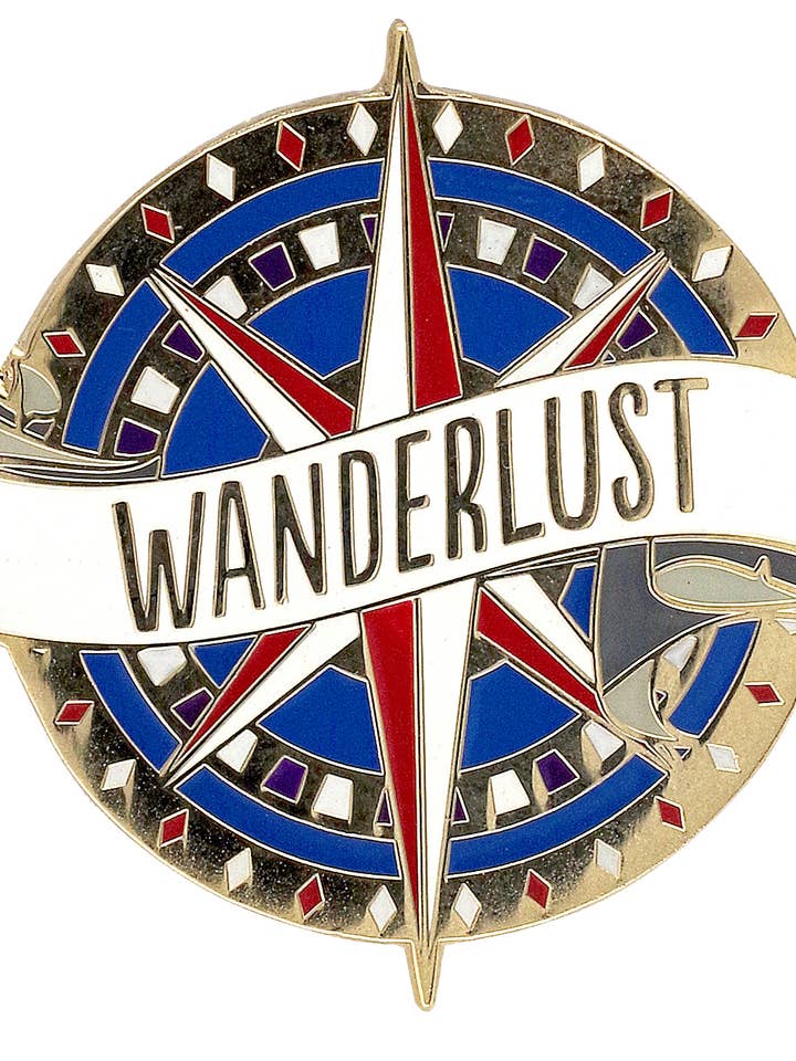 Wanderlust Enamel Pin for wholesale by Peter Pauper Press