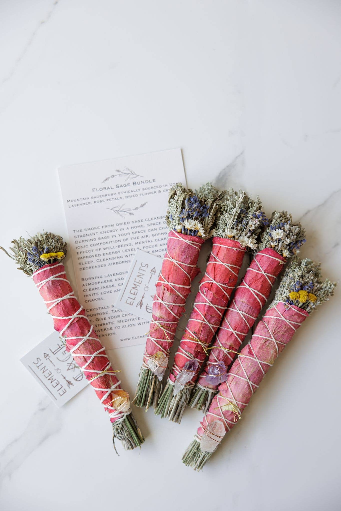 Elements of Sage - Wholesale Sage Bundle - Floral Sage Bundle with crystal, label & info card.1