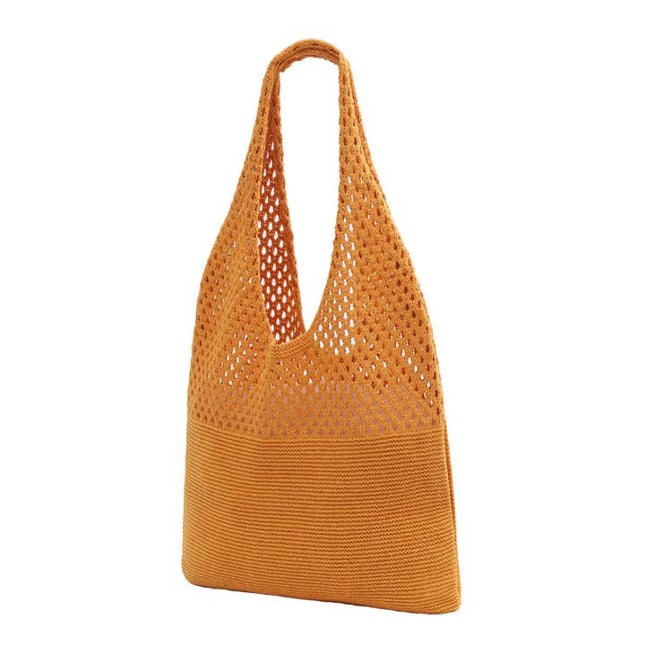 Mesh Knit Bag- Caramel- 100% Polyester for wholesale by Selini New York