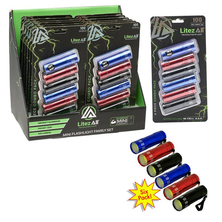 LitezAll - Wholesale Flashlight - LitezAll Aluminum Pocket Flashlight 6 Pack