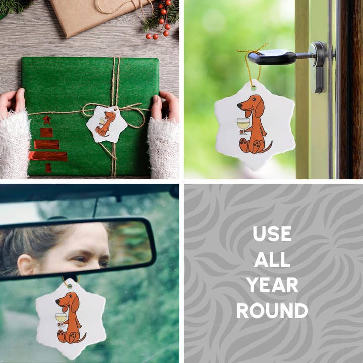 3dRose - Wholesale Ornament - 3dRose, Funny Cute Red dachshund Dog Drinking White Wine Cartoon, Ornament4