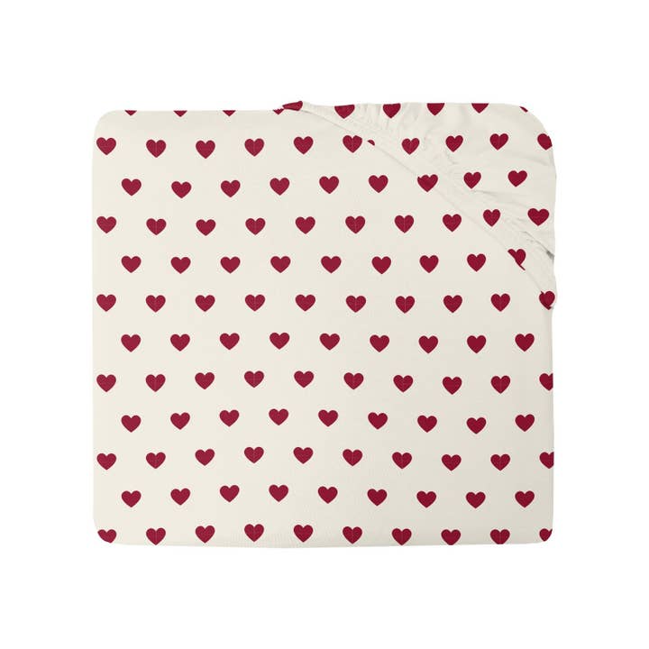 Print Grow-with-Me Twin to Full Fitted Sheet in Natural Hearts for wholesale by KicKee Pants