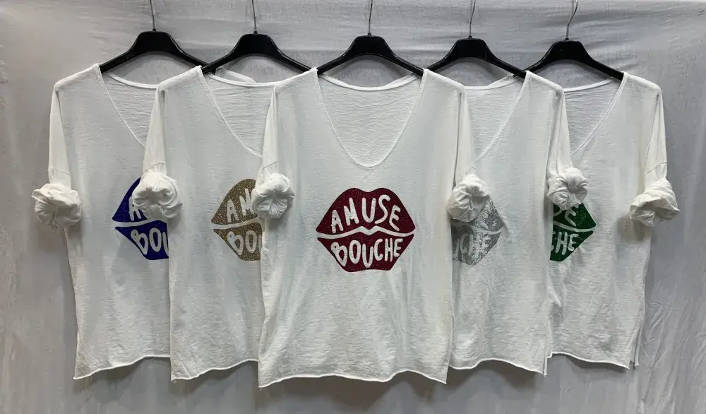 Mimi & Gogo - Vendita all'ingrosso Maglietta serigrafata - Donna - T-shirt con bocca verde « amuse bouche »11