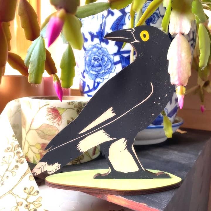Bridget Farmer Printmaker - Wholesale Decorative tabletop object - Standing Bird - Pied Currawong3